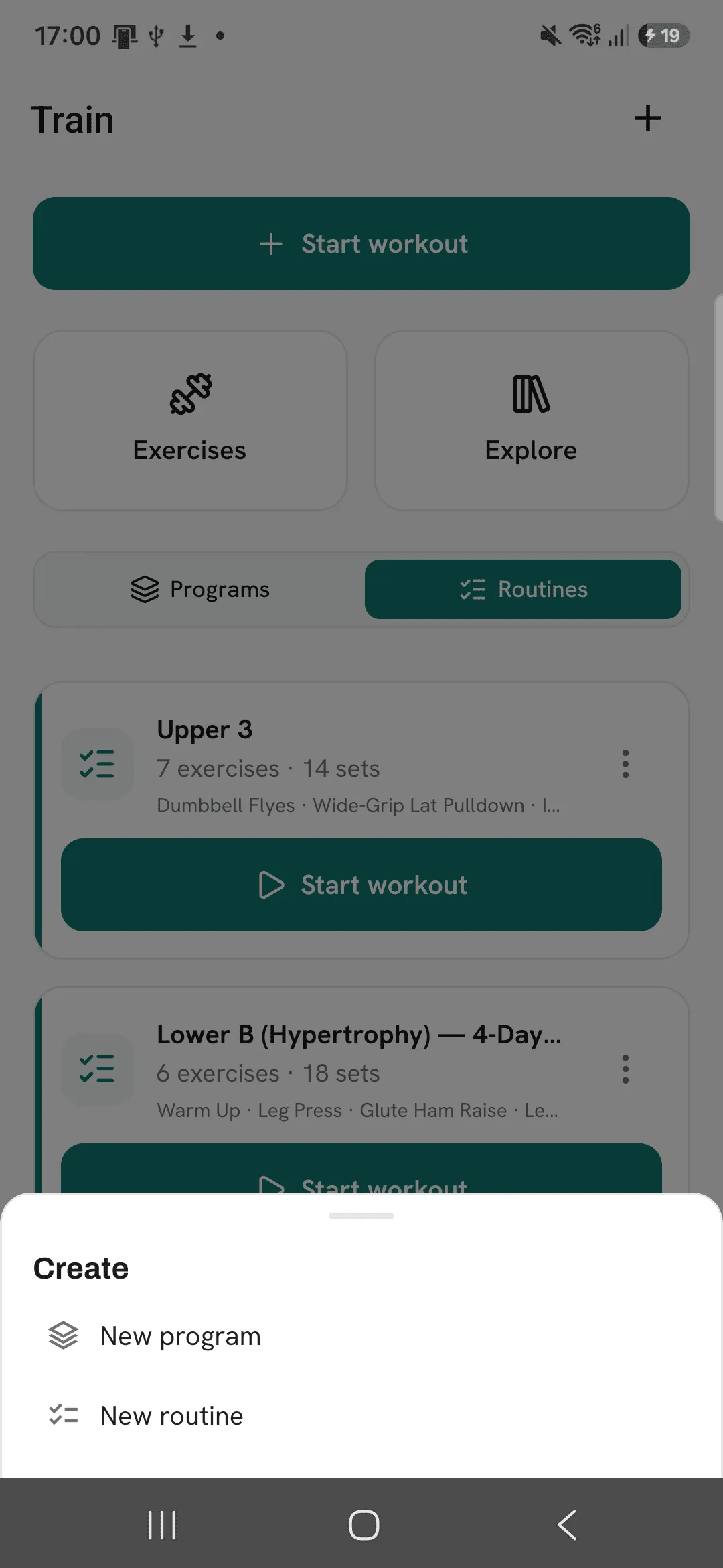 The Create sheet with New program and New routine.