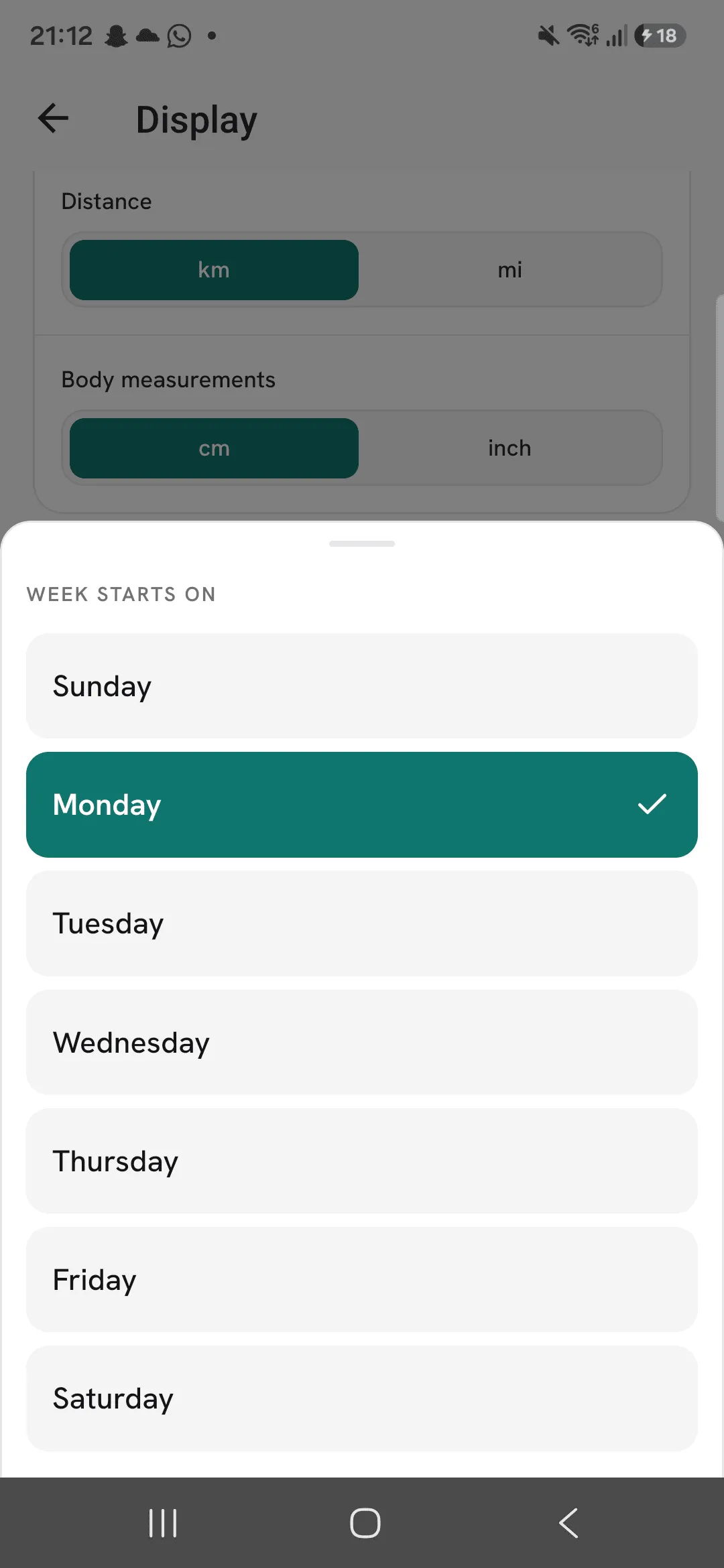 The Week starts on sheet listing Sunday to Saturday, with Monday ticked.