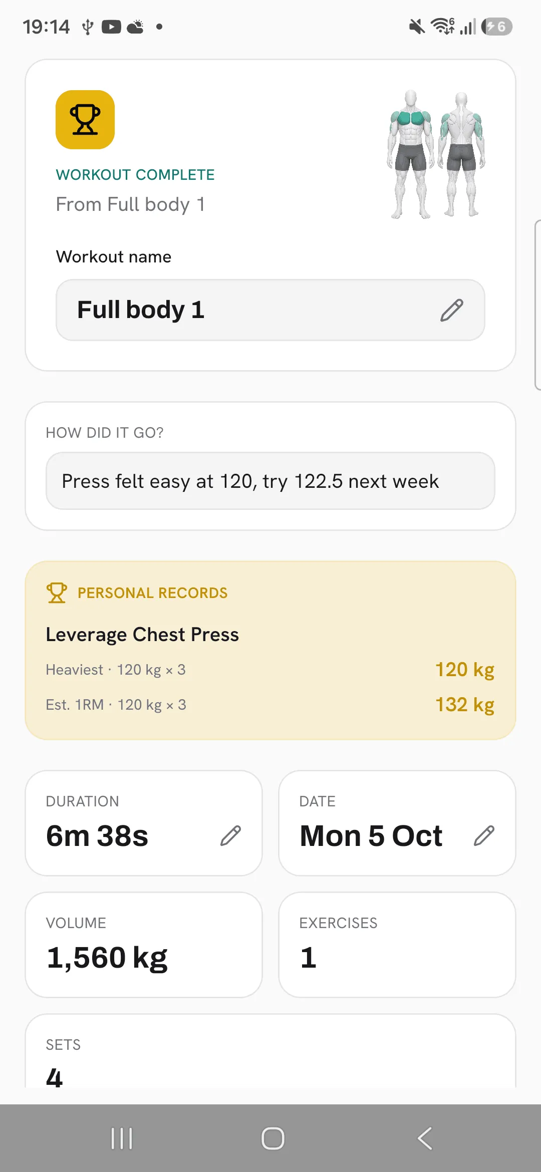 The finish summary with How did it go? filled in, above the personal records.